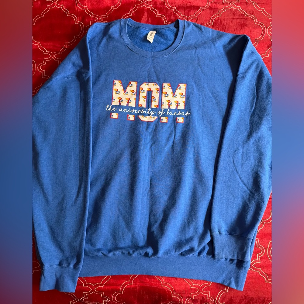 Blue University of Kansas Mom Sweatshirt